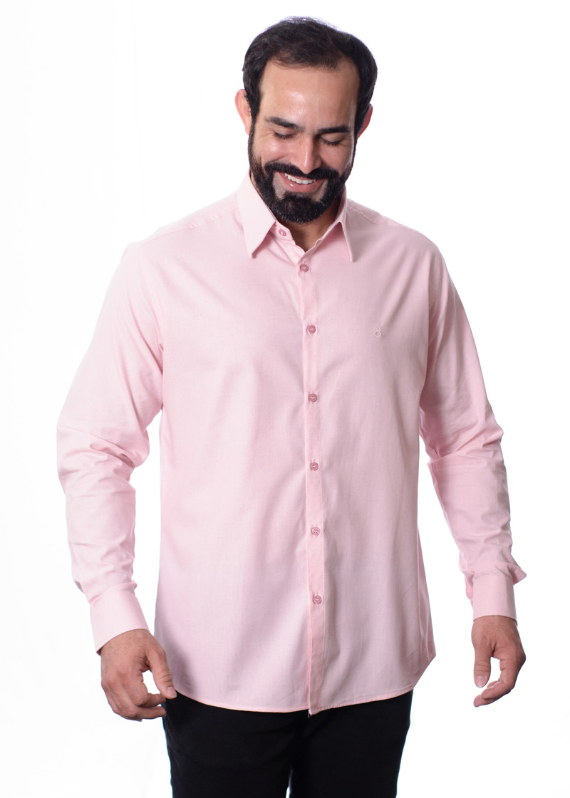 Camisa manga longa de linho misto rosa