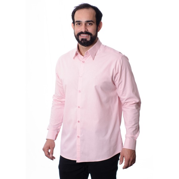 Camisa manga longa de linho misto rosa