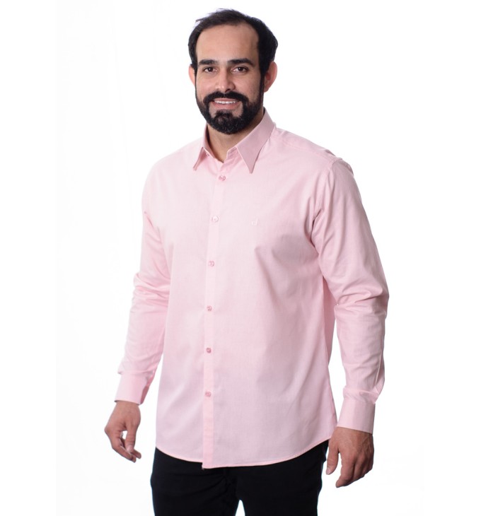 Camisa manga longa de linho misto rosa Camisa manga longa de linho misto rosa
