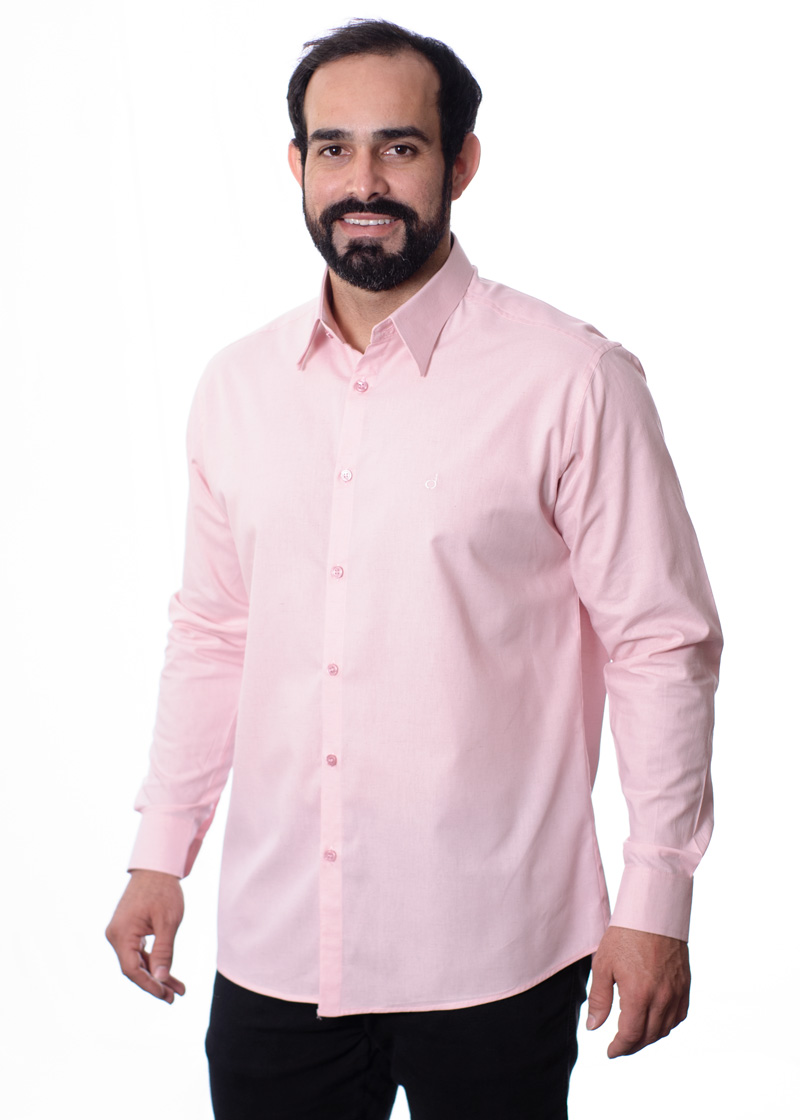 Camisa manga longa de linho misto rosa