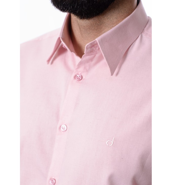 Camisa manga longa de linho misto rosa Camisa manga longa de linho misto rosa