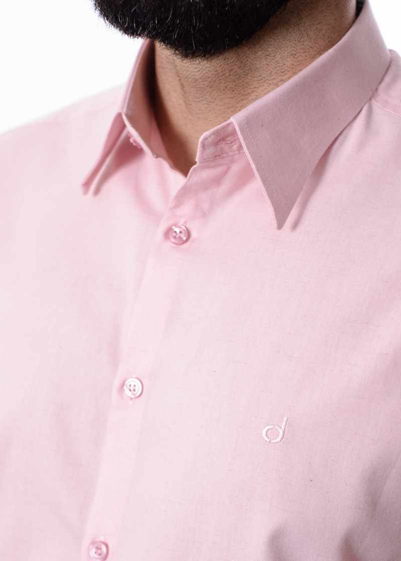 Camisa manga longa de linho misto rosa