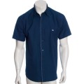 Camisa social masculina de tricoline manga curta com detalhe na frente, marinho Camisa social masculina de tricoline manga curta com detalhe na frente, marinho
