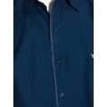 Camisa social masculina de tricoline manga curta com detalhe na frente, marinho Camisa social masculina de tricoline manga curta com detalhe na frente, marinho