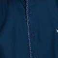 Camisa social masculina de tricoline manga curta com detalhe na frente, marinho