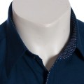 Camisa social masculina de tricoline manga curta com detalhe na frente, marinho