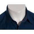 Camisa social masculina de tricoline manga curta com detalhe na frente, marinho Camisa social masculina de tricoline manga curta com detalhe na frente, marinho