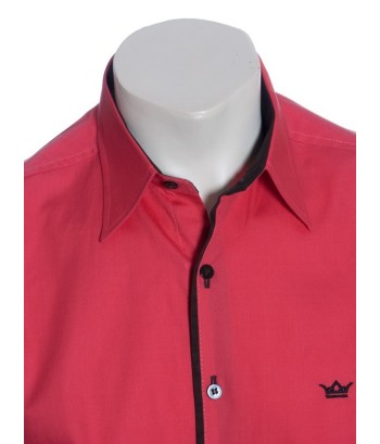 Camisa social masculina de tricoline manga curta com detalhe na frente, vermelha