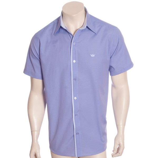 Camisa social masculina de algodão manga curta com detalhe na frente, lilás