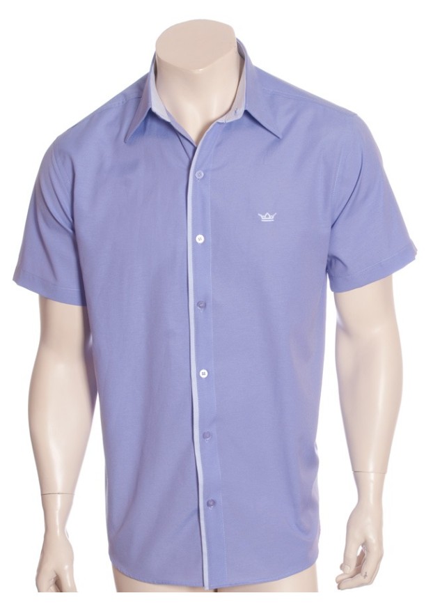 Camisa social masculina de algodão manga curta com detalhe na frente, lilás