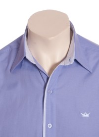 Camisa social masculina de algodão manga curta com detalhe na frente, lilás