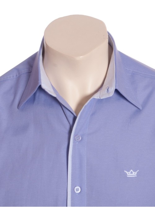 Camisa social masculina de algodão manga curta com detalhe na frente, lilás
