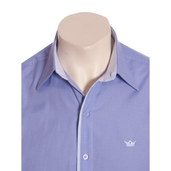 Camisa social masculina de algodão manga curta com detalhe na frente, lilás