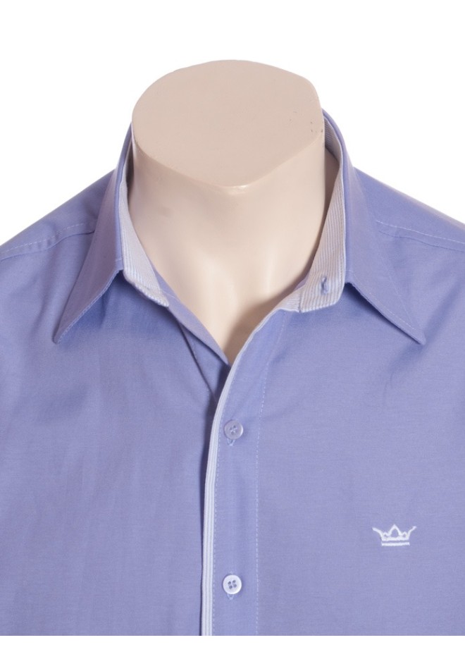 Camisa social masculina de algodão manga curta com detalhe na frente, lilás