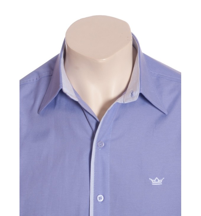 Camisa social masculina de algodão manga curta com detalhe na frente, lilás