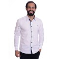 Camisa masculina branca detalhe na frente de tricoline manga longa