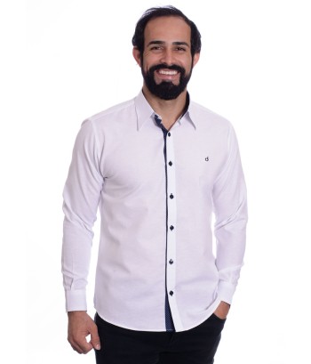Camisa masculina branca detalhe na frente de tricoline manga longa