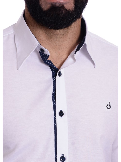 Camisa masculina branca detalhe na frente de tricoline manga longa