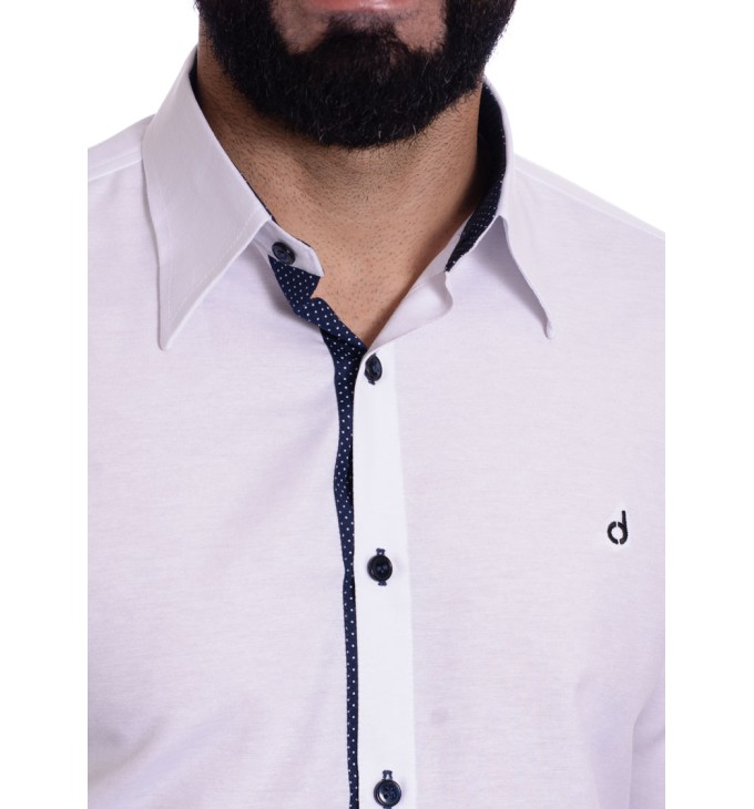 Camisa masculina branca detalhe na frente de tricoline manga longa Camisa masculina branca detalhe na frente de tricoline manga longa