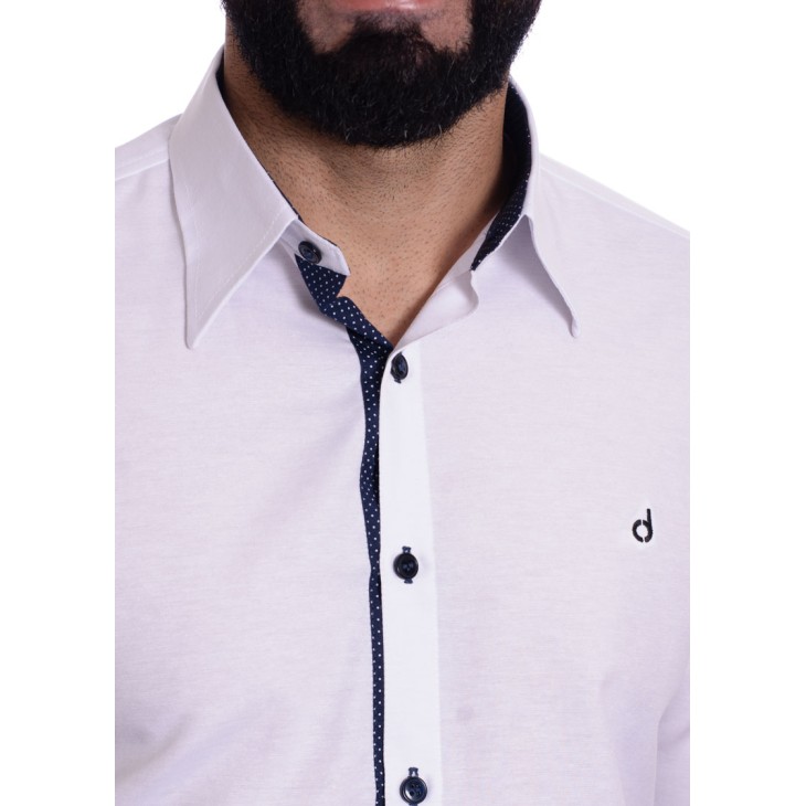 Camisa masculina branca detalhe na frente de tricoline manga longa