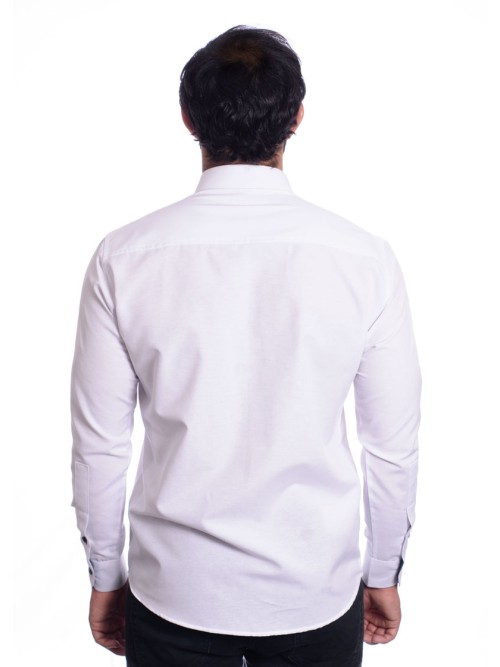 Camisa masculina branca detalhe na frente de tricoline manga longa