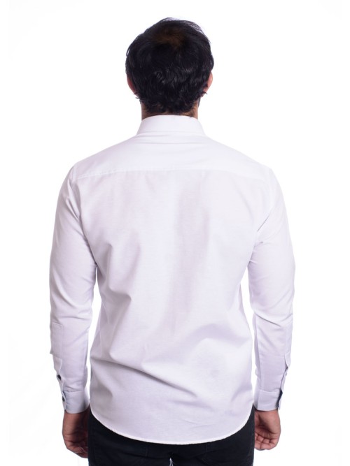 Camisa masculina branca detalhe na frente de tricoline manga longa Camisa masculina branca detalhe na frente de tricoline manga longa