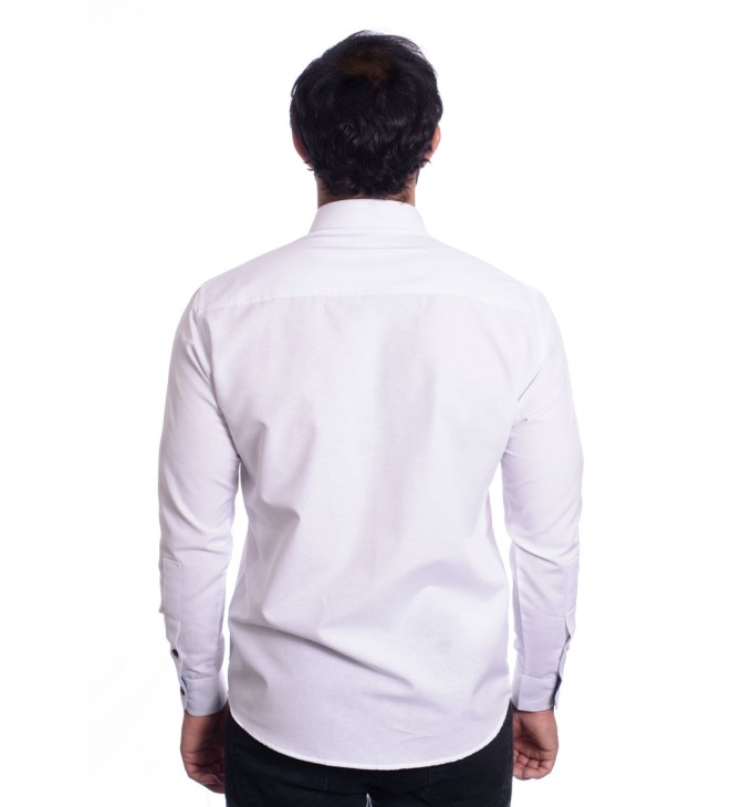 Camisa masculina branca detalhe na frente de tricoline manga longa Camisa masculina branca detalhe na frente de tricoline manga longa
