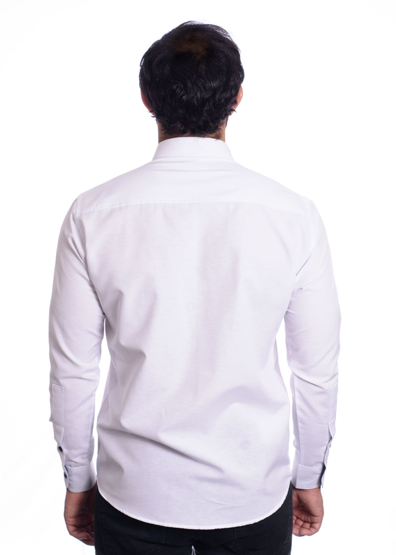 Camisa masculina branca detalhe na frente de tricoline manga longa