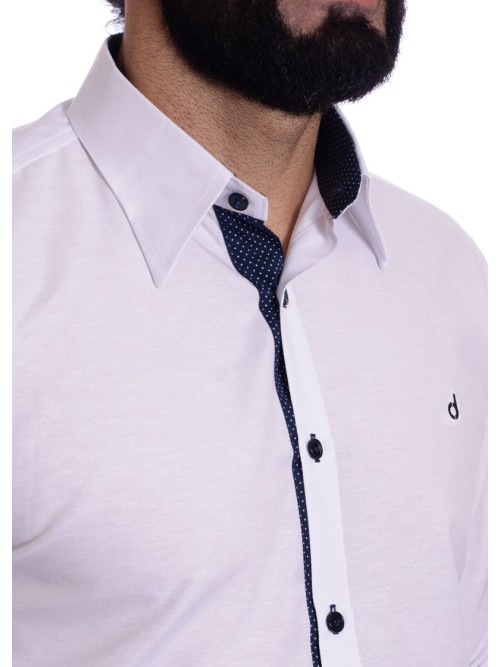 Camisa masculina branca detalhe na frente de tricoline manga longa Camisa masculina branca detalhe na frente de tricoline manga longa