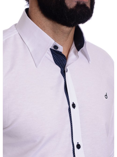 Camisa masculina branca detalhe na frente de tricoline manga longa