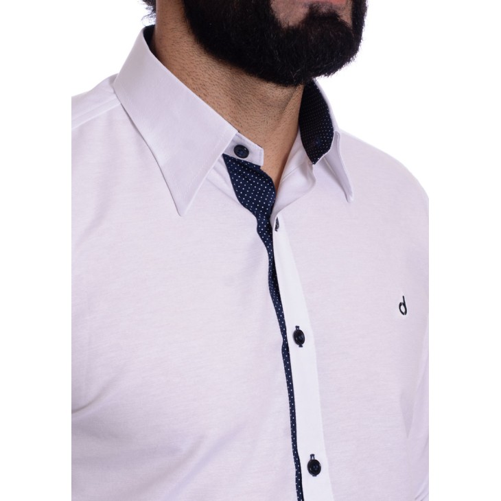 Camisa masculina branca detalhe na frente de tricoline manga longa