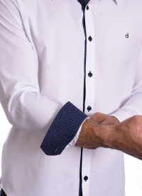 Camisa masculina branca detalhe na frente de tricoline manga longa