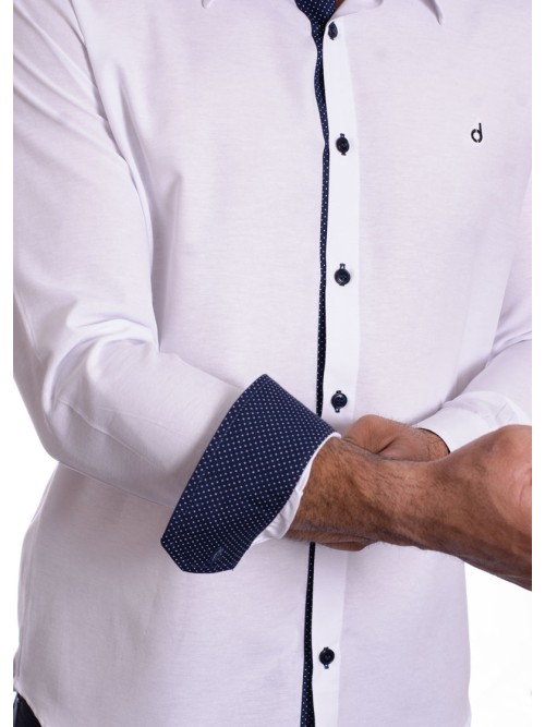 Camisa masculina branca detalhe na frente de tricoline manga longa Camisa masculina branca detalhe na frente de tricoline manga longa