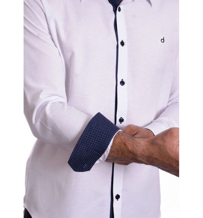Camisa masculina branca detalhe na frente de tricoline manga longa Camisa masculina branca detalhe na frente de tricoline manga longa