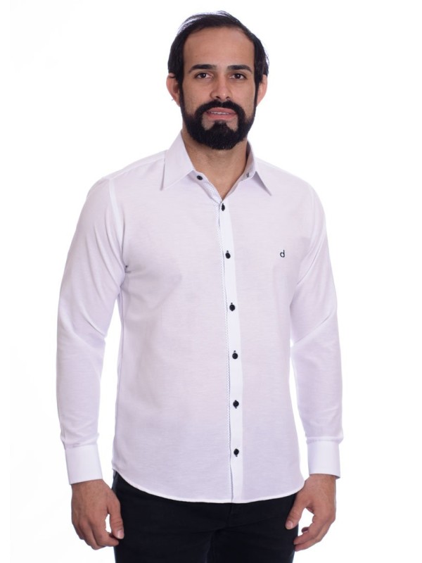 Camisa social branca com detalhe poá