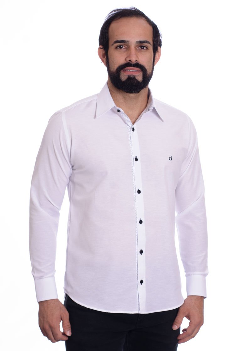 Camisa social branca com detalhe poá