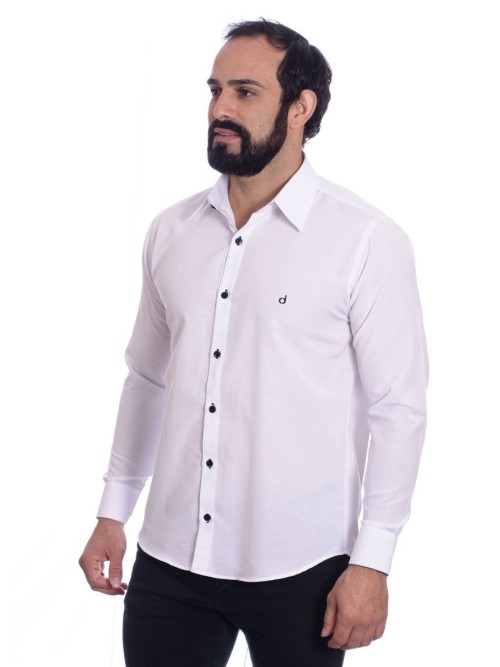 Camisa social branca com detalhe poá