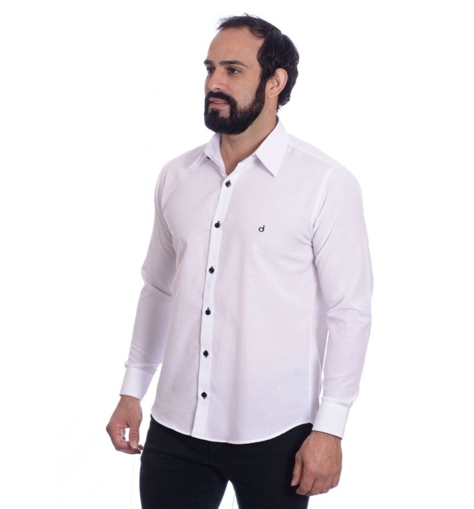 Camisa social branca com detalhe poá Camisa social branca com detalhe poá