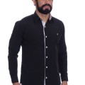 Camisa masculina com detalhe branco e preto de tricoline manga longa