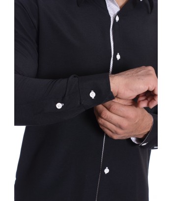 Camisa masculina com detalhe branco e preto de tricoline manga longa