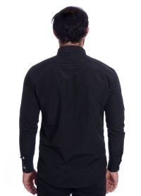 Camisa masculina com detalhe branco e preto de tricoline manga longa