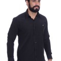 Camisa preta com detalhe na frente masculina de tricoline manga longa