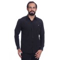 Camisa preta com detalhe na frente masculina de tricoline manga longa