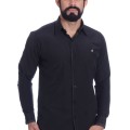 Camisa preta com detalhe na frente masculina de tricoline manga longa
