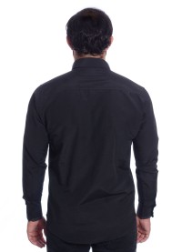 Camisa preta com detalhe na frente masculina de tricoline manga longa