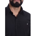 Camisa preta com detalhe na frente masculina de tricoline manga longa