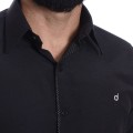 Camisa preta com detalhe na frente masculina de tricoline manga longa