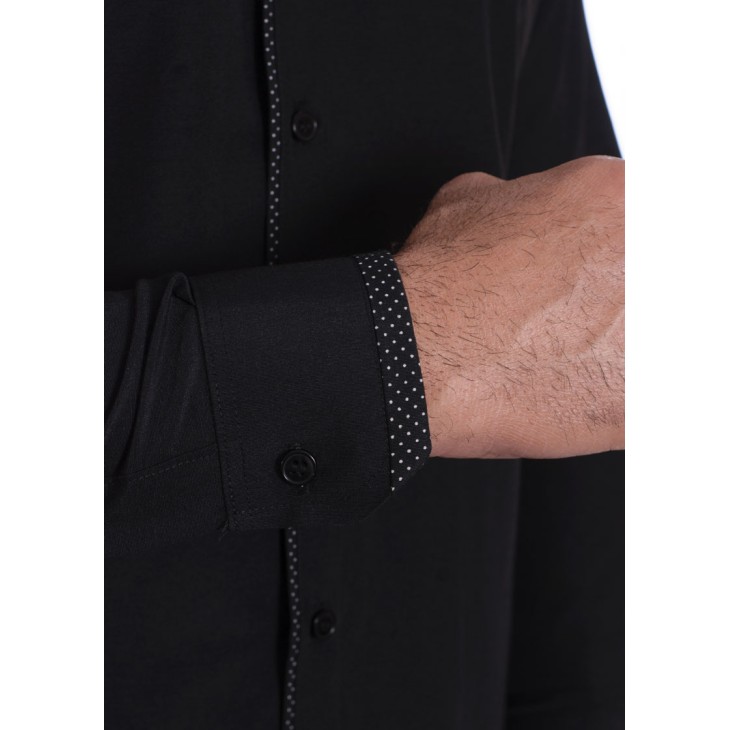 Camisa preta com detalhe na frente masculina de tricoline manga longa