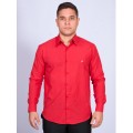 Camisa social vermelha masculina manga longa tricoline