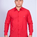 Camisa social vermelha masculina manga longa tricoline